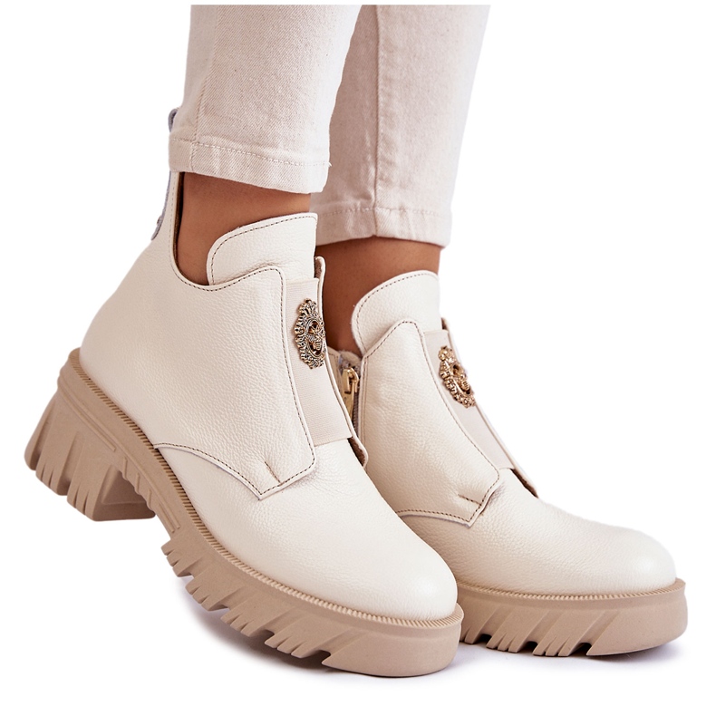 PL5 Bottes en cuir pour femmes avec décoration Maley beige clair PL5 Bottes en cuir pour femmes avec décoration Maley beige clair