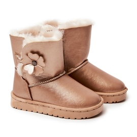 FR1 Bottes De Neige Enfant Golden Bianca Avec Fleur d'or FR1 Bottes De Neige Enfant Golden Bianca Avec Fleur d'or