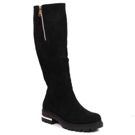 Bottes chaudes en daim avec une fermeture éclair Potocki W WOL116 le noir