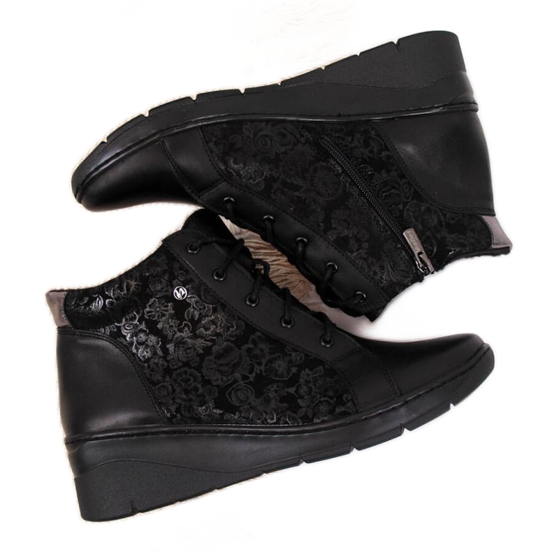 Bottines en cuir à talon compensé Helios W H537 le noir