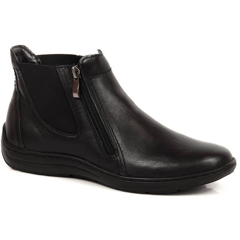 Bottes en cuir confortables avec fermetures à glissière Łukbut W LUK1189A le noir