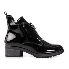 Bottines en cuir verni à talon plat pour femme noir