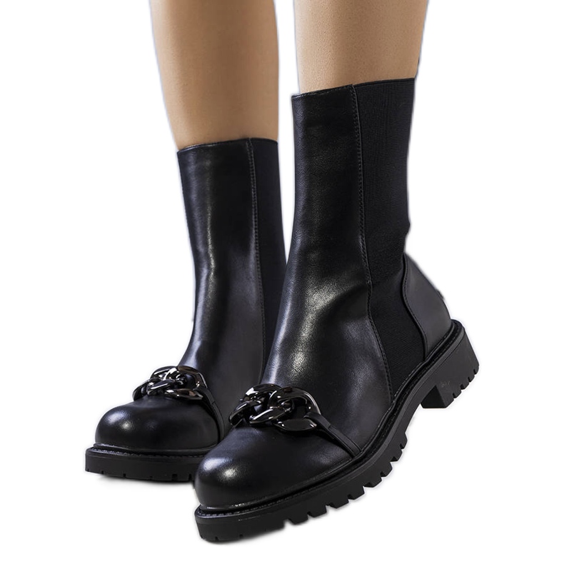 PA1 Bottes noires avec chaîne Tubre le noir PA1 Bottes noires avec chaîne Tubre le noir