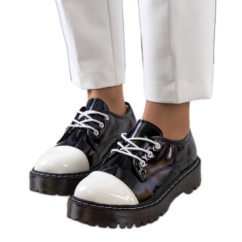 PA1 Chaussures Cardin laquées noires blanche le noir PA1 Chaussures Cardin laquées noires blanche le noir