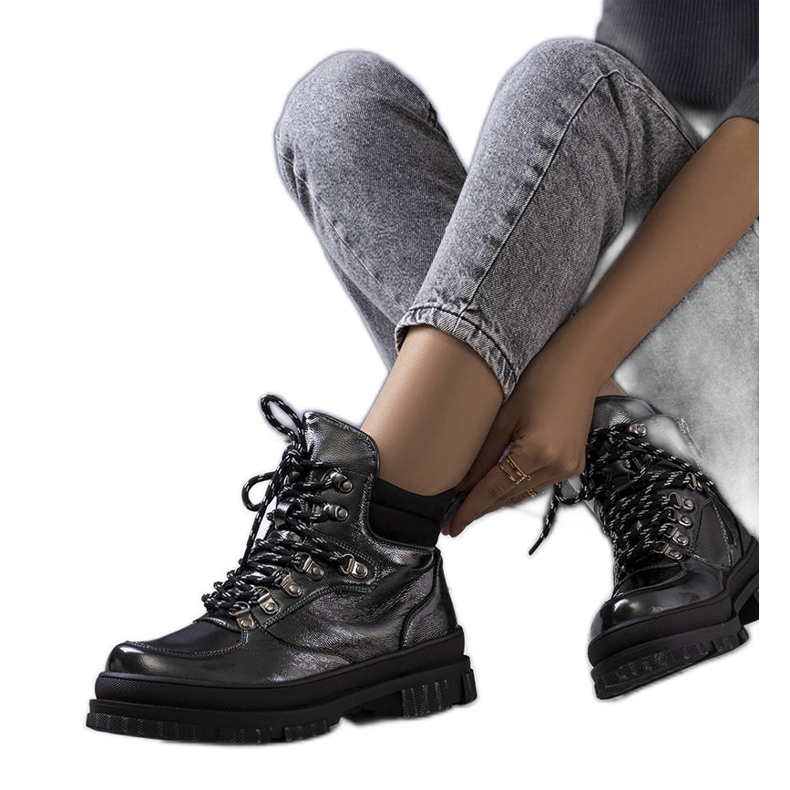 Bottes Prepo en cuir verni gris le noir