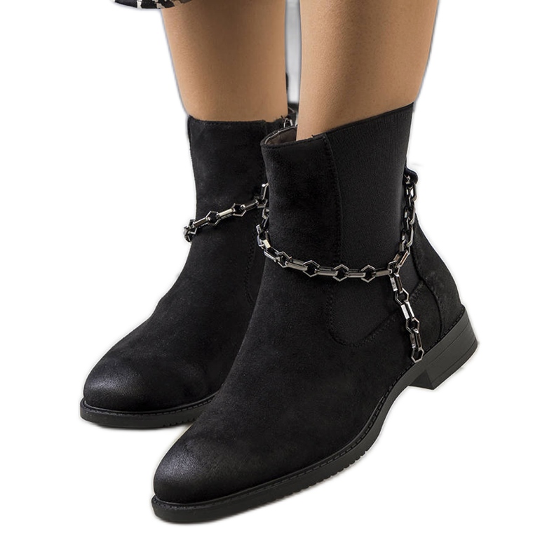 Bottines noires avec chaîne Lesme le noir