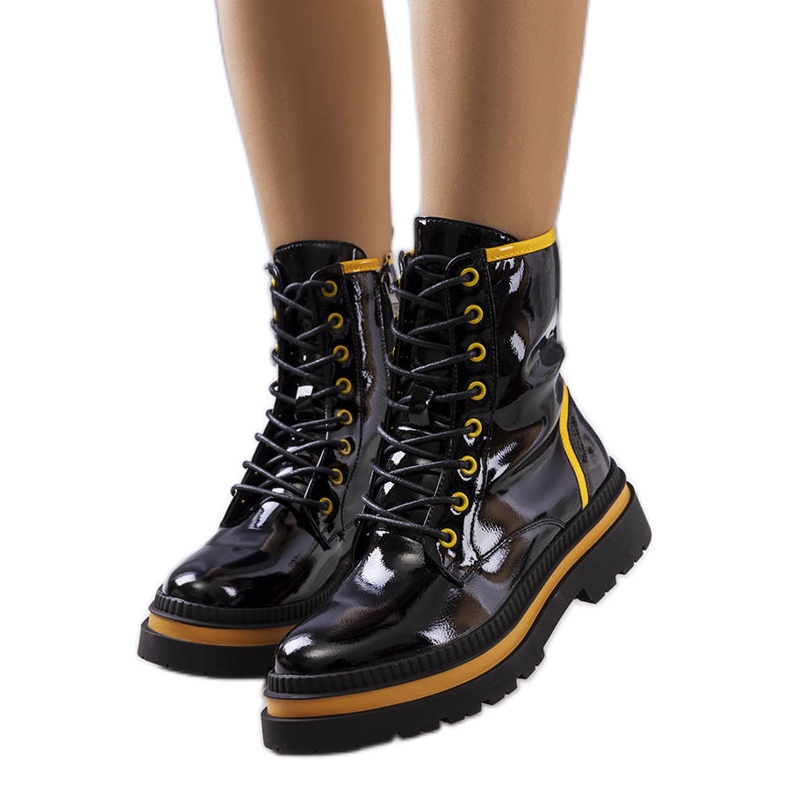 PA1 Bottines Edaline laquées noires le noir jaune