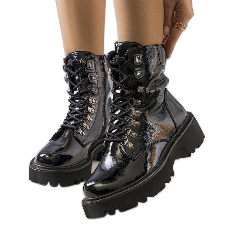 PA1 Bottes noires sur la semelle du tracteur d'Iglesi le noir PA1 Bottes noires sur la semelle du tracteur d'Iglesi le noir