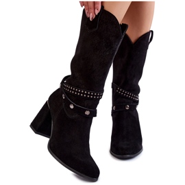 Bottes à talons hauts en daim pour femmes Lewski Shoes 2934 / B Noir