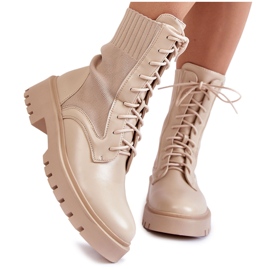 PA1 Chaussettes Cuir Boots à Lacets Beige clair Riston