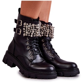 PG1 Bottines pour femmes avec des ornements attachés noir Leonese