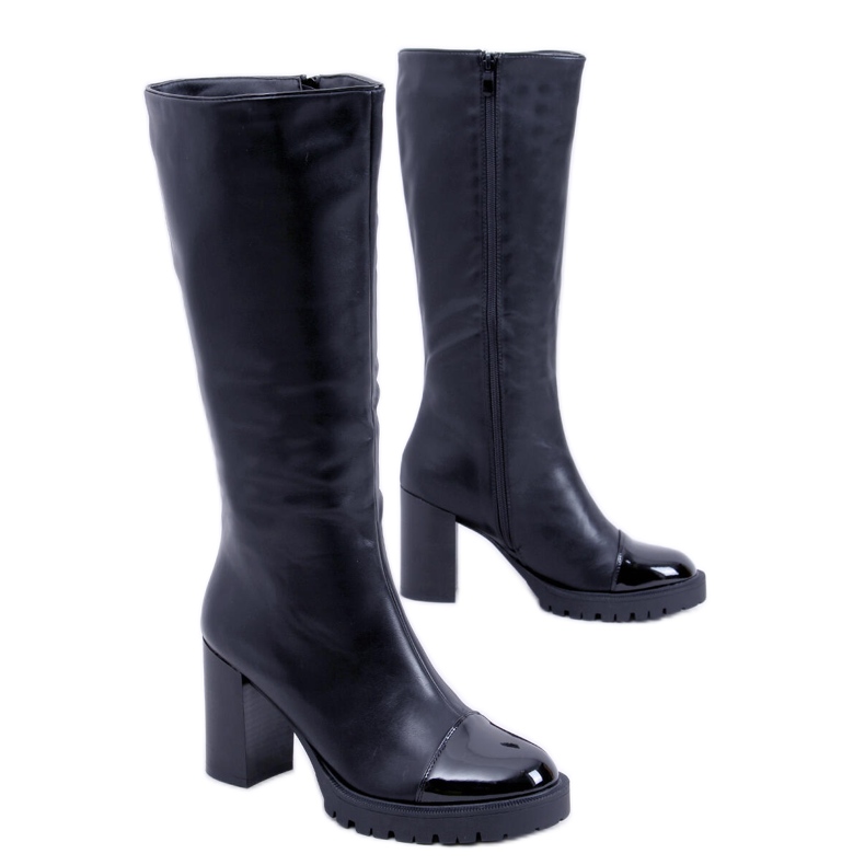 BM Angie Bottes noires à talons larges le noir