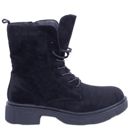 BM Bottines à lacets en daim noir Lavey