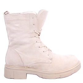 BM Bottines à lacets en daim beige Lavey
