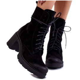 PL5 Bottes Femme Daim à Talon Haut Noir Rea le noir