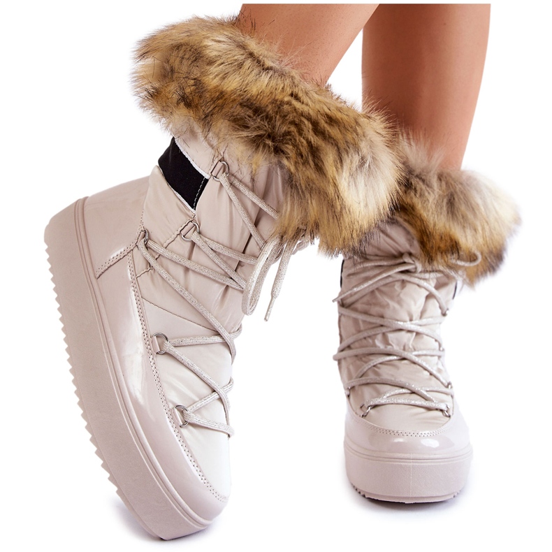 Bottes De Neige Femme Beiges À Lacets Avec Fourrure Shannon