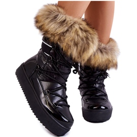 PA1 Bottes De Neige À Lacets Avec Fourrure Pour Femmes Noir Shannon