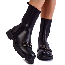PA1 Bottes à enfiler pour femmes avec chaîne Noir Maliya