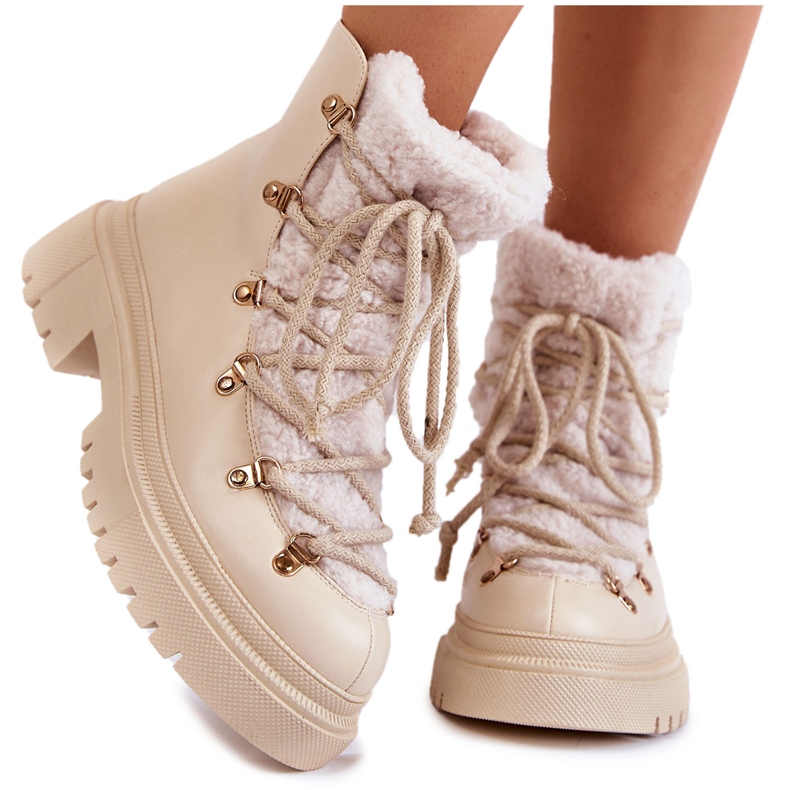 PS1 Bottes Chaudes en Cuir Beige Clair Arisa