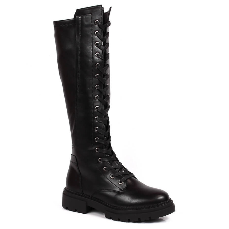 Bottes à lacets pour femmes avec une fermeture éclair, isolées noires Jezzi le noir