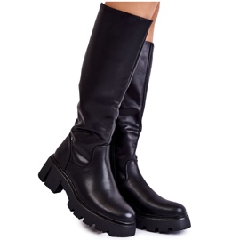 Sergio Leone Bottes hauteur genou en cuir pour femme Noir Caldera le noir