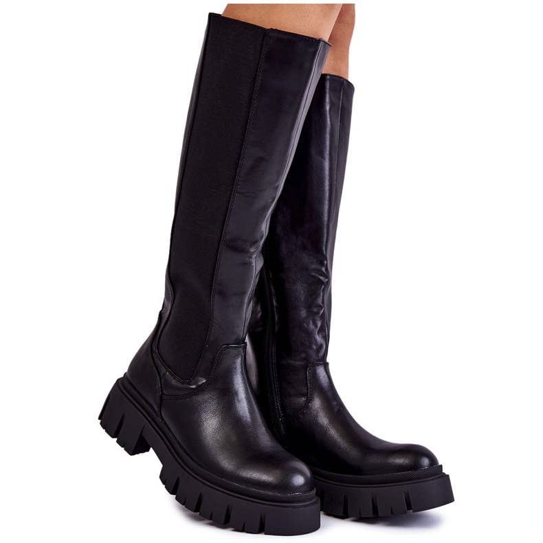 PE1 Bottes pour femmes sur la plate-forme au genou noir Milania le noir