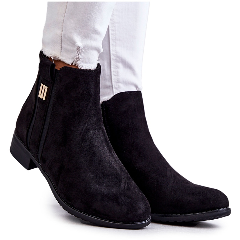 S.Barski Bottines en daim pour femmes avec décoration, noir le noir