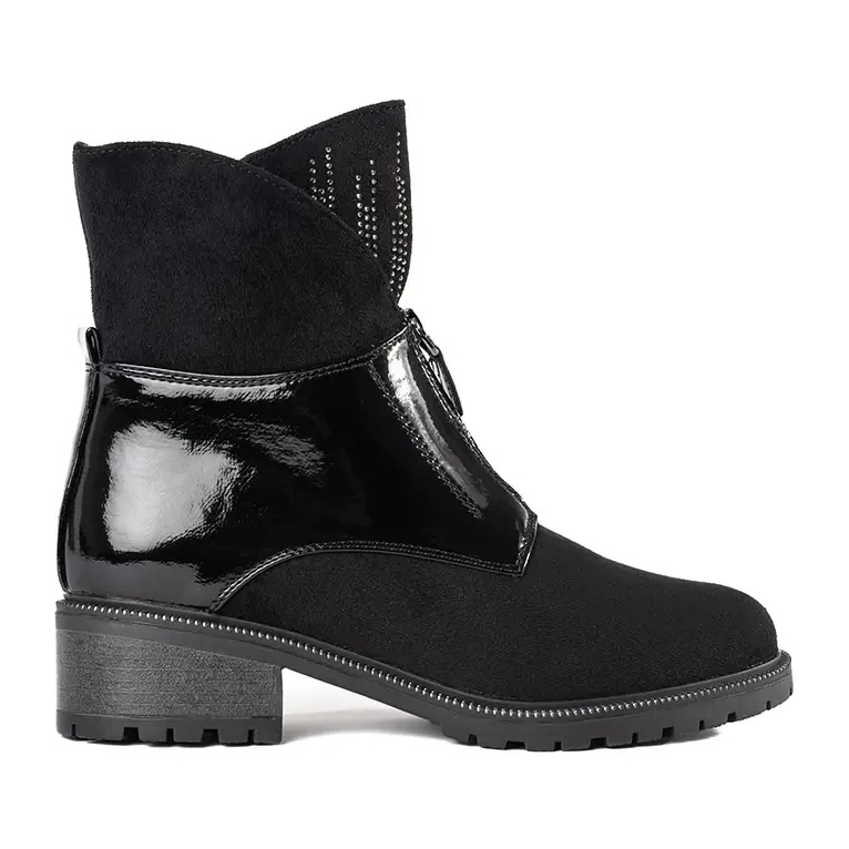 Bottines femme en daim noir avec cristaux le noir