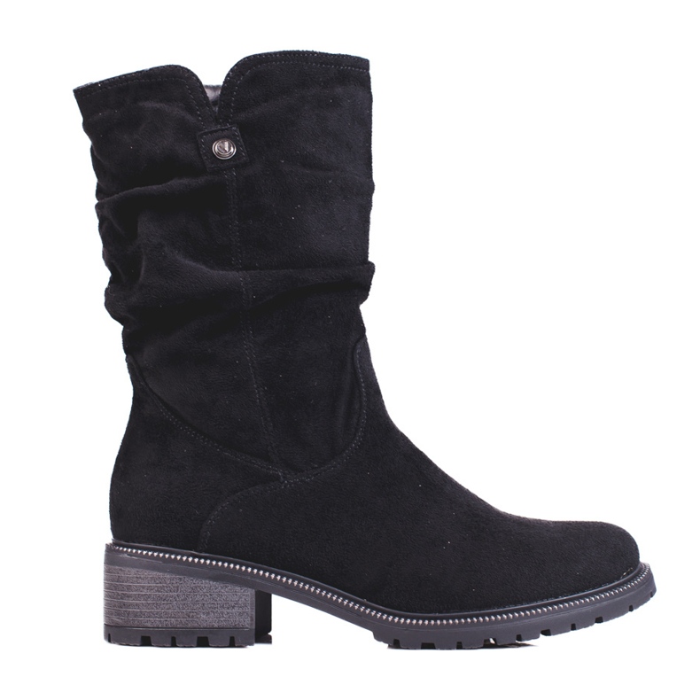 SHELOVET Bottines hautes femme en daim le noir