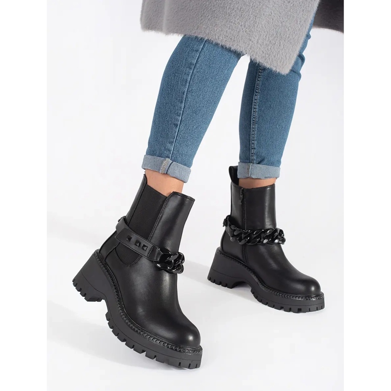 Bottines Chelsea femme avec chaîne le noir Bottines Chelsea femme avec chaîne le noir