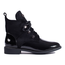 Bottines à lacets femme à talon plat le noir