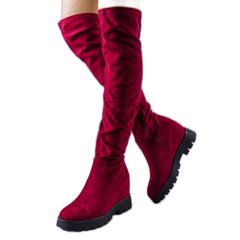 BM Bottines compensées en daim bordeaux Naomi rouge