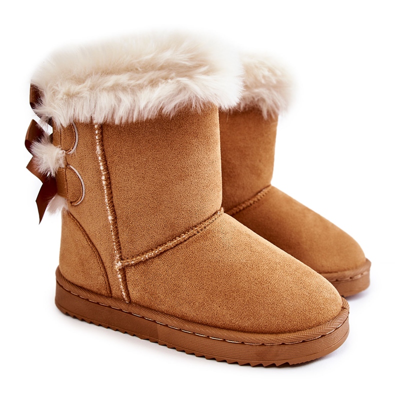 Bottes isolées pour enfants avec nœuds, bottes de neige beiges
