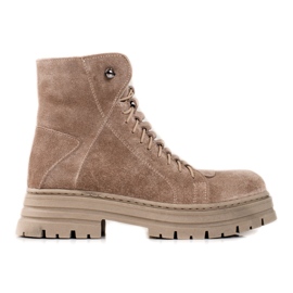 Trappeurs beiges en cuir naturel
