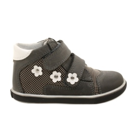 Chaussures en cuir des filles avec des fleurs blanches 91904 Gray Bartek gris
