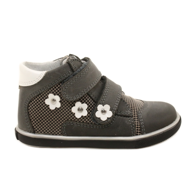 Chaussures en cuir des filles avec des fleurs blanches 91904 Gray Bartek gris