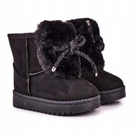 Bottes de neige pour enfants noires avec fourrure en daim Amelia