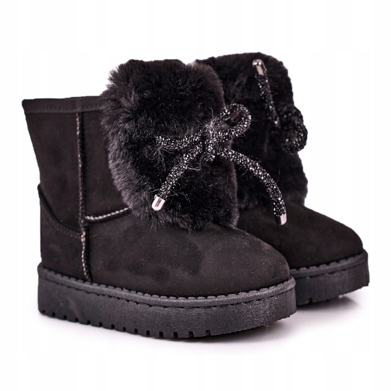Bottes de neige pour enfants noires avec fourrure en daim Amelia le noir