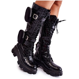 Joia Bottes Trappeurs Femme avec Sacs à Main Noir Imprimé Animal Militaire