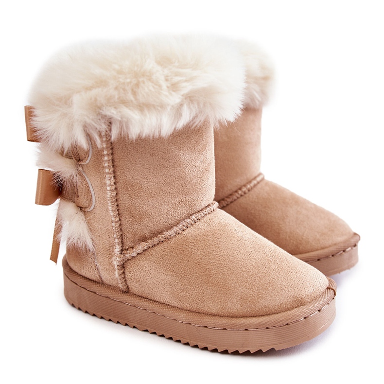 Bottes de neige isolées des filles avec des arcs de mendiants légers beige Bottes de neige isolées des filles avec des arcs de mendiants légers beige