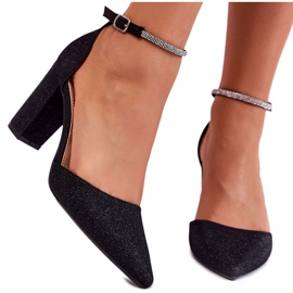 PS1 Escarpins Brillants Sur Talons Hauts Avec Strass Noir Castor