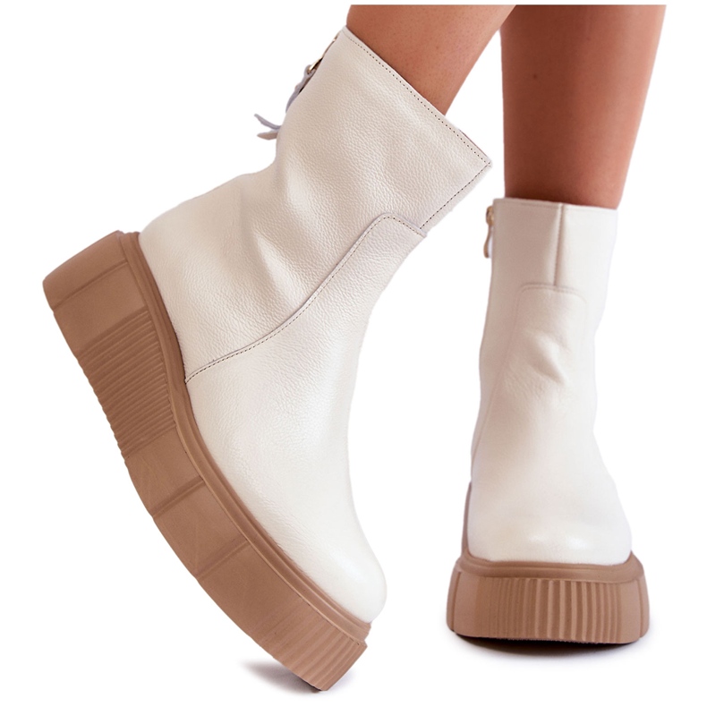 PL5 Bottes en cuir pour femmes sur la plate-forme Jenefer beige clair
