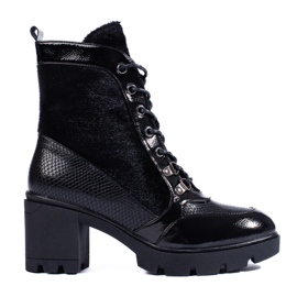 Bottes à lacets Shelovet pour femmes à talons hauts noir