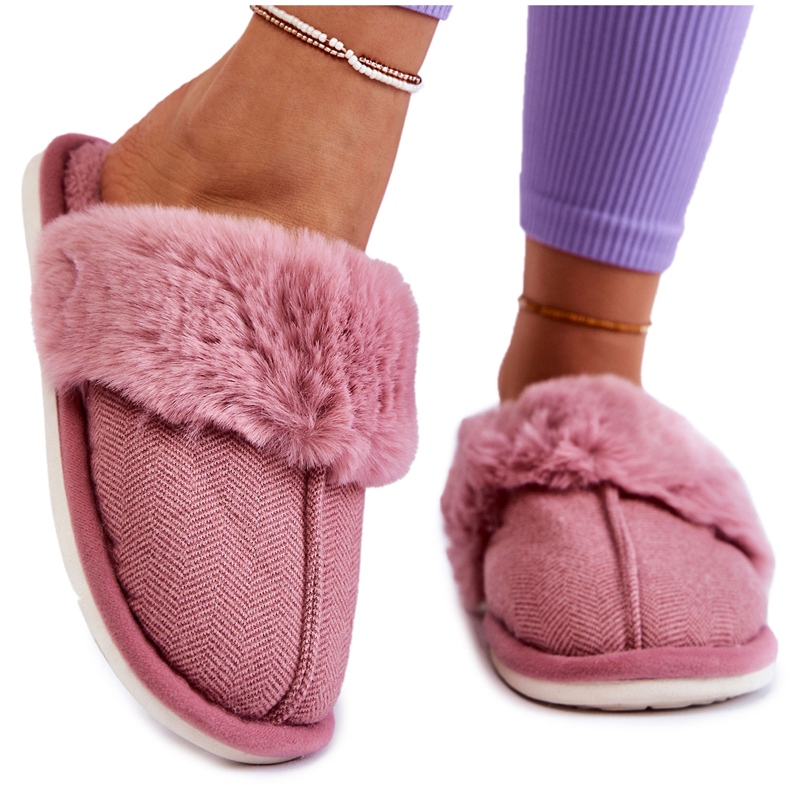 Chaussons Chauds Avec Fourrure Femme Rose foncé Franco