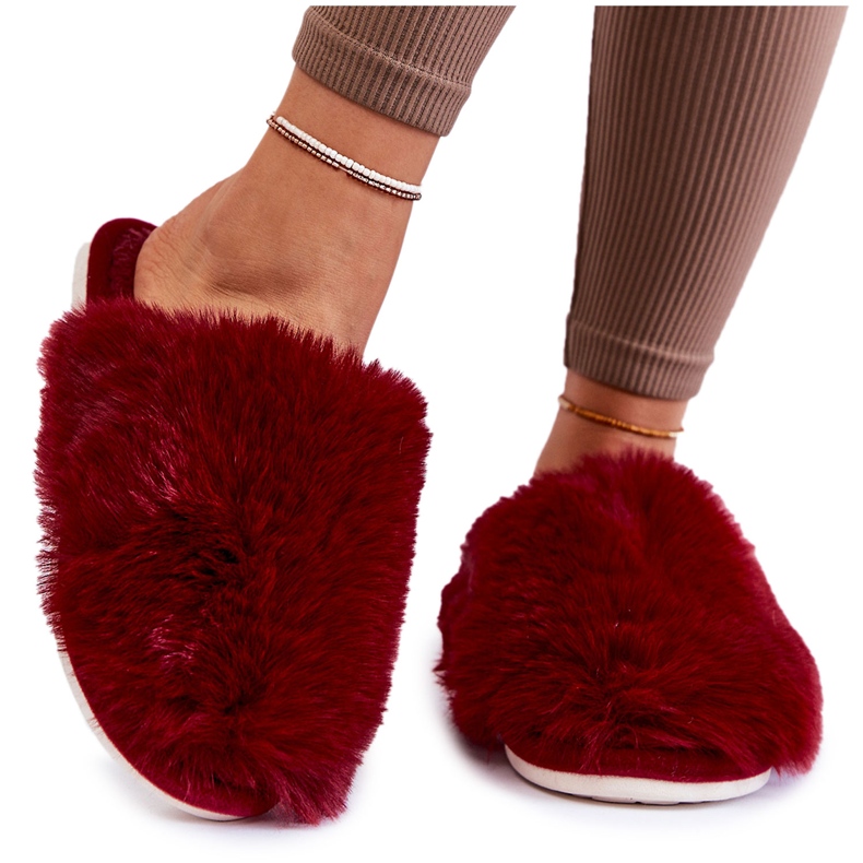 BM Pantoufles en fourrure Sheryl bordeaux pour femmes rouge
