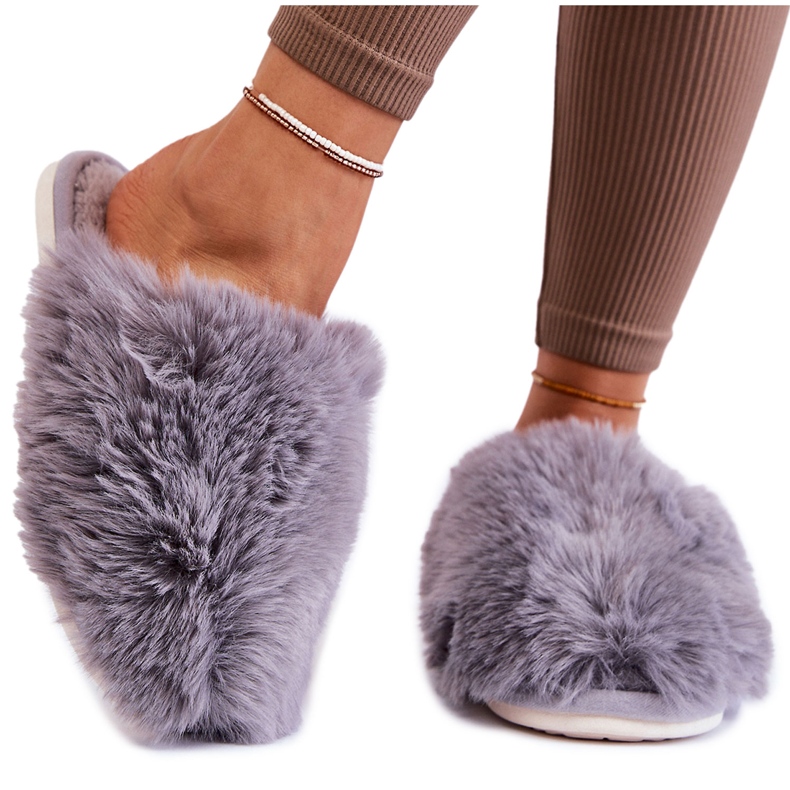 BM Pantoufles en fourrure Sheryl grises pour femmes BM Pantoufles en fourrure Sheryl grises pour femmes