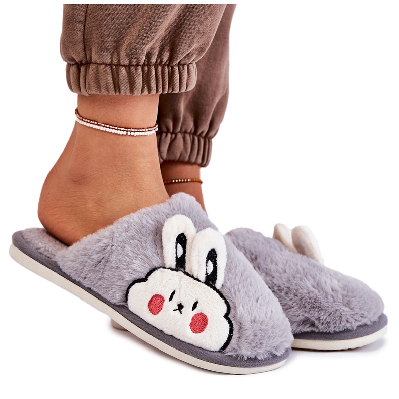 BM Chaussons Femme Fourrure Avec Lapin Gris Trisha BM Chaussons Femme Fourrure Avec Lapin Gris Trisha