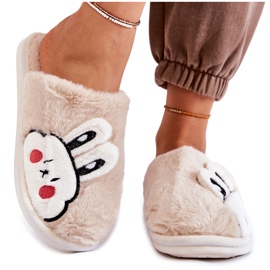 BM Chaussons Femme Fourrure Avec Lapin Beige Trisha BM Chaussons Femme Fourrure Avec Lapin Beige Trisha