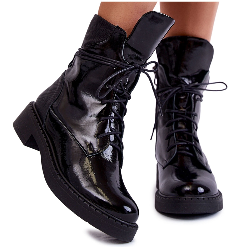Bottines Laquées à Lacets Femme Noir Laverda le noir