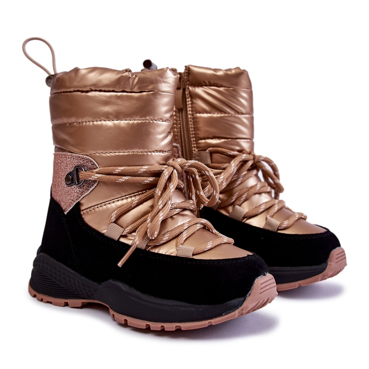 PE1 Bottes de neige dorées Leena Warm pour enfant avec fermeture éclair d'or